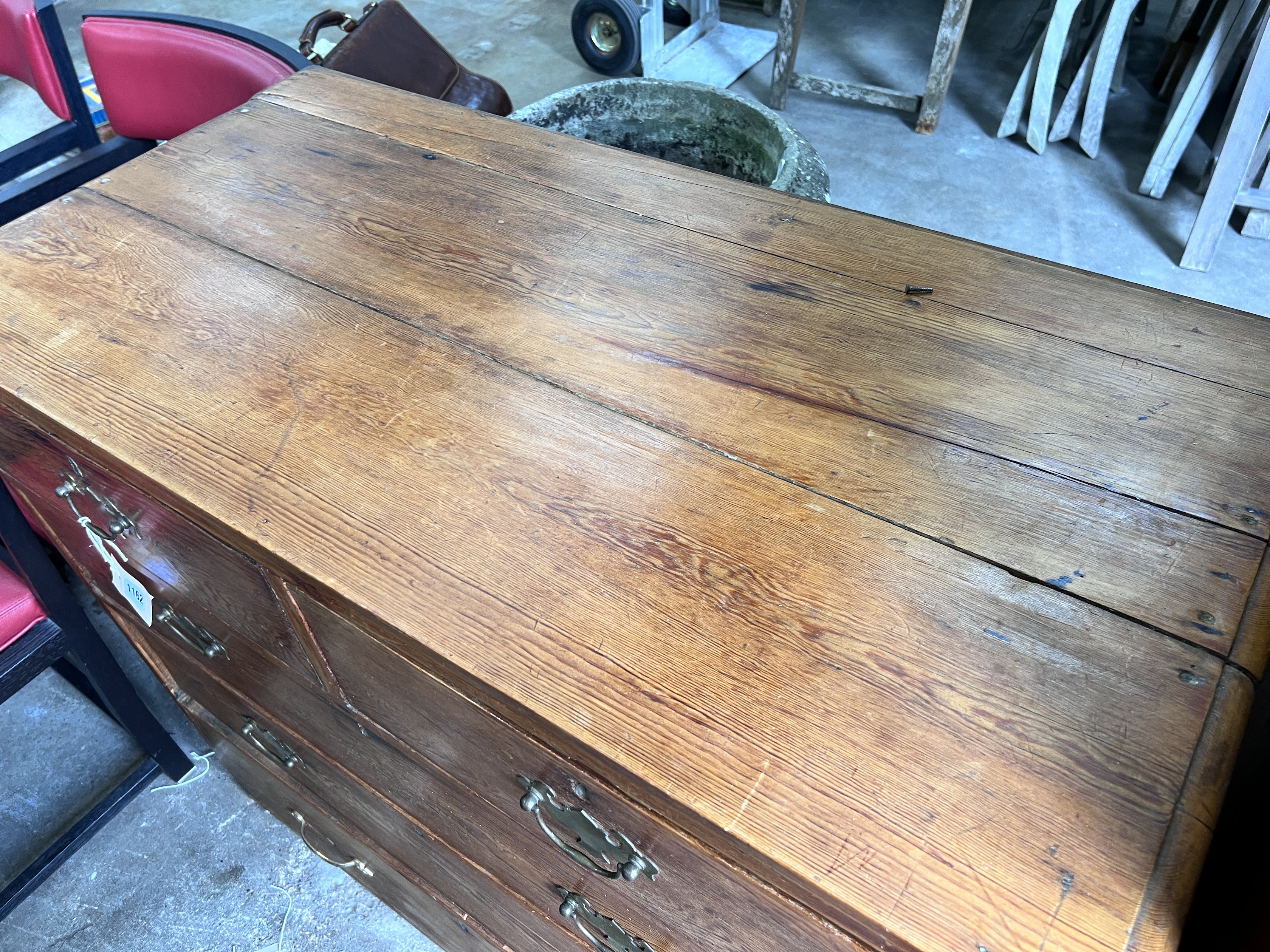 Royal interest - A Victorian pine chest marked with the Royal Cypher dated 1866 Windsor Castle Room 491, width 106cm, depth 53cm, height 89cm